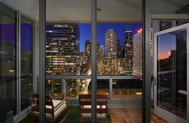 wine area with expansive windows and wine cooler