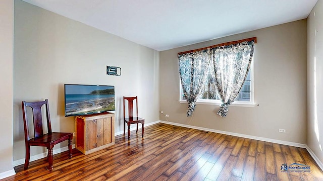 living area featuring baseboards and wood-type flooring