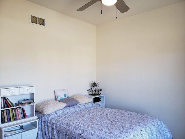 bedroom with visible vents and a ceiling fan