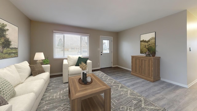 living room featuring baseboards and wood finished floors