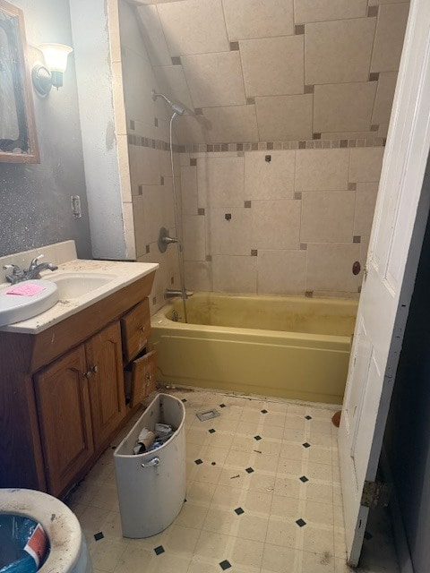 full bathroom with tile patterned floors, vanity, and shower / bathtub combination