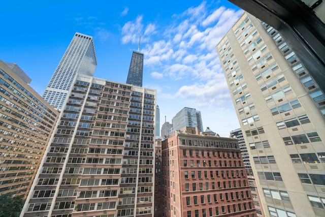 view of building exterior with a city view