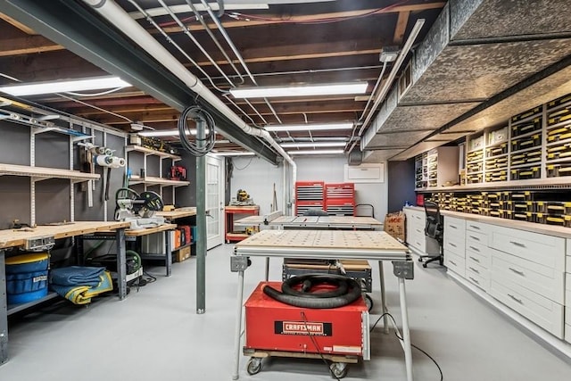 interior space featuring a workshop area