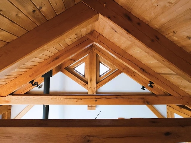 interior details featuring beamed ceiling and wooden ceiling