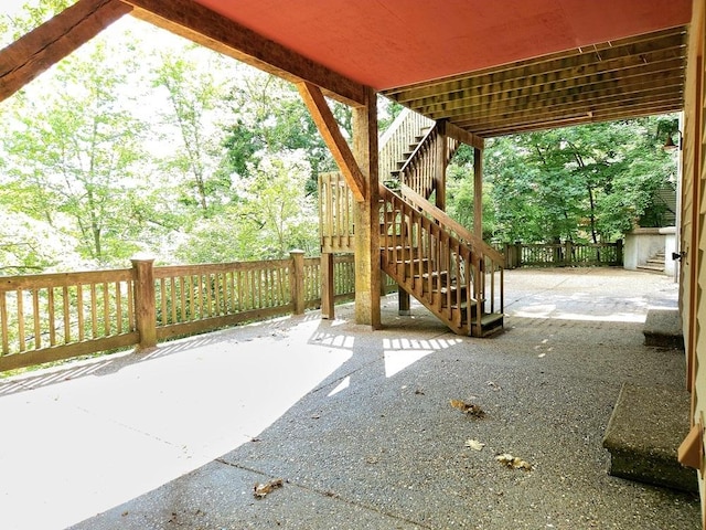 view of patio / terrace featuring stairway