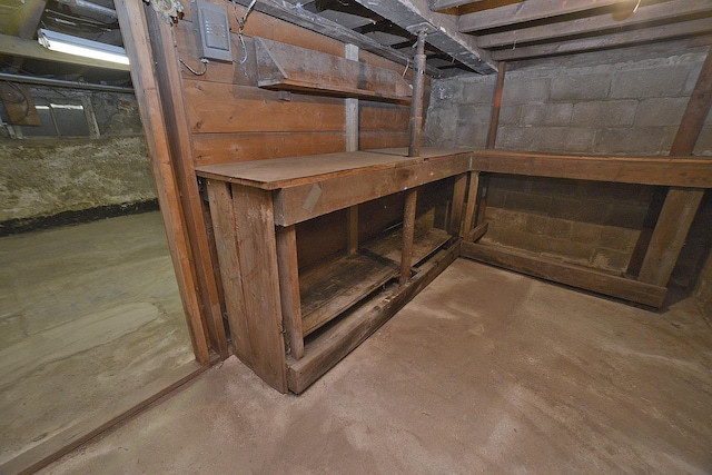 view of unfinished basement