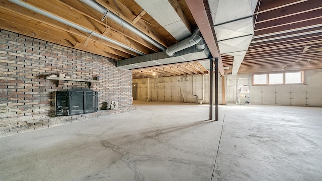 basement featuring a fireplace