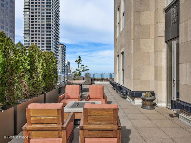 view of patio / terrace featuring a view of city