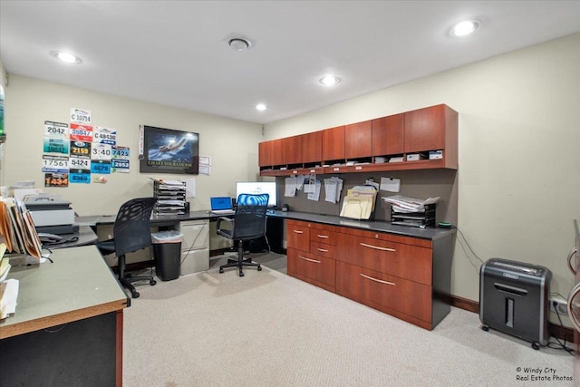 office area featuring light carpet and recessed lighting