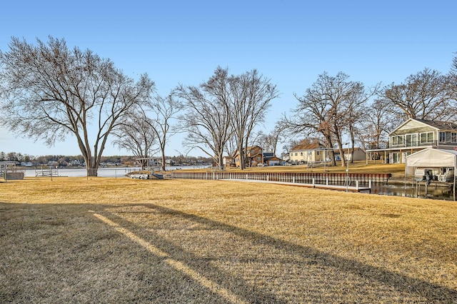 view of yard with a water view