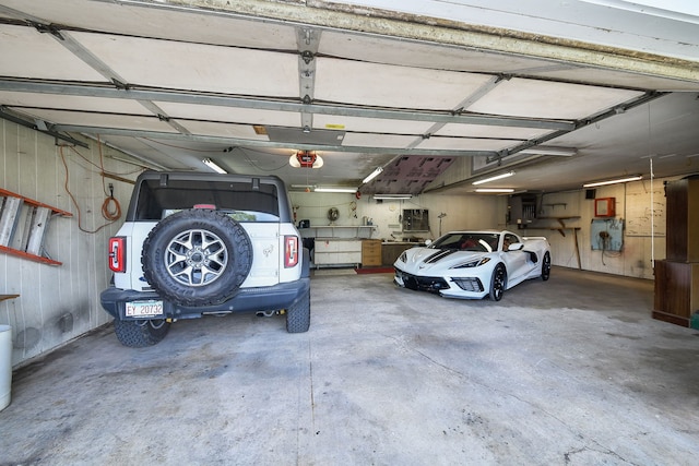 garage with a garage door opener