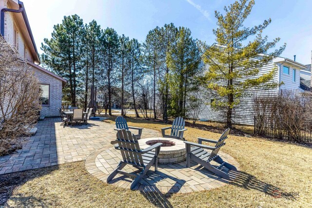 view of yard with a patio area and a fire pit