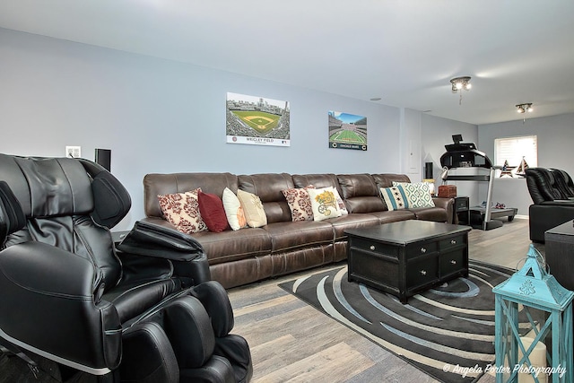 living area featuring light wood-style flooring