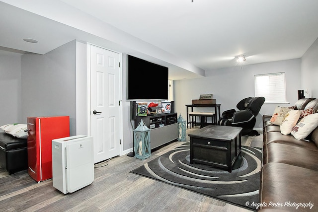 living room with wood finished floors