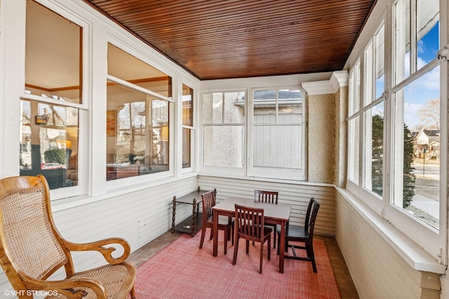 sunroom / solarium with wood ceiling