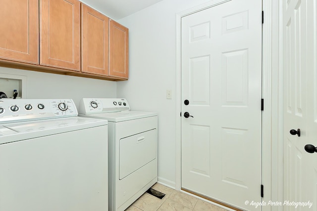 laundry room with baseboards, cabinet space, and washing machine and clothes dryer