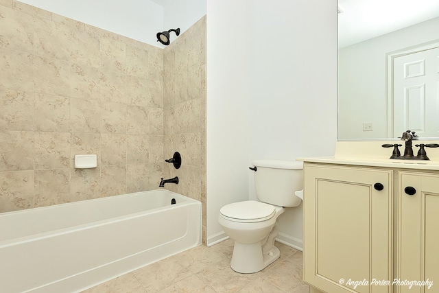 full bathroom featuring toilet, tile patterned flooring, vanity, and shower / bathtub combination