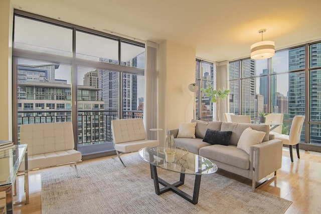 1322 S Prairie Ave Unit 1413, Chicago, IL 60605 - living area featuring expansive windows, a view of city, and wood finished floors