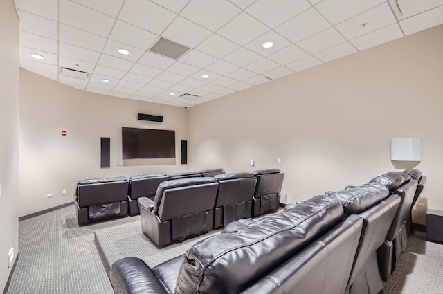 home theater featuring carpet, baseboards, and recessed lighting