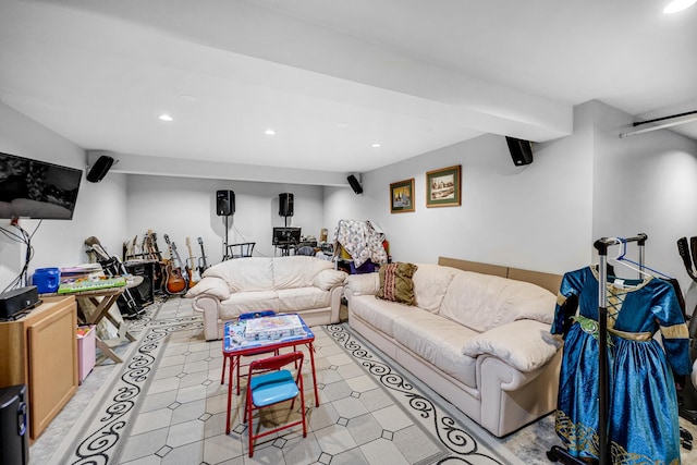 living area featuring recessed lighting