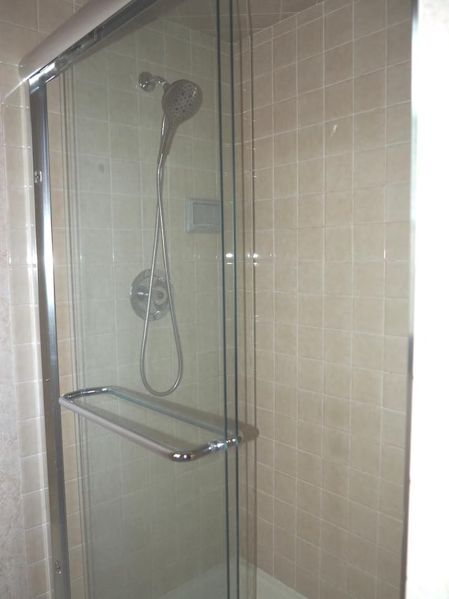 bathroom with a shower stall