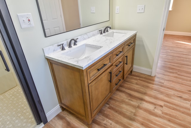 bathroom featuring wood finished floors and a sink