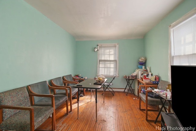 interior space with baseboards and wood-type flooring