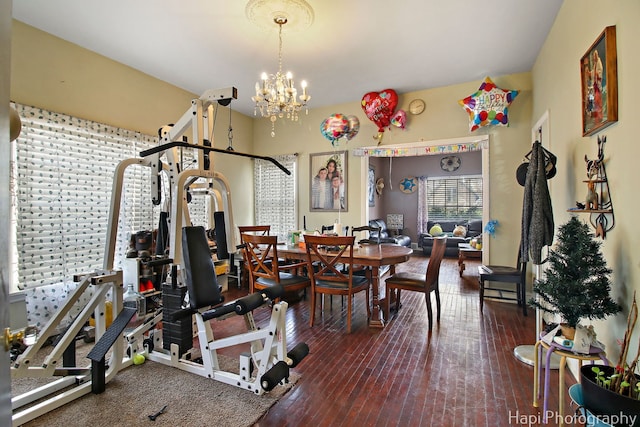 dining area featuring a chandelier