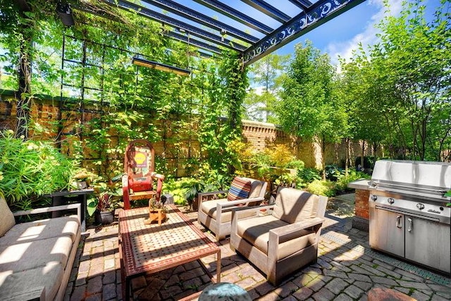 view of patio / terrace featuring a fenced backyard and an outdoor hangout area