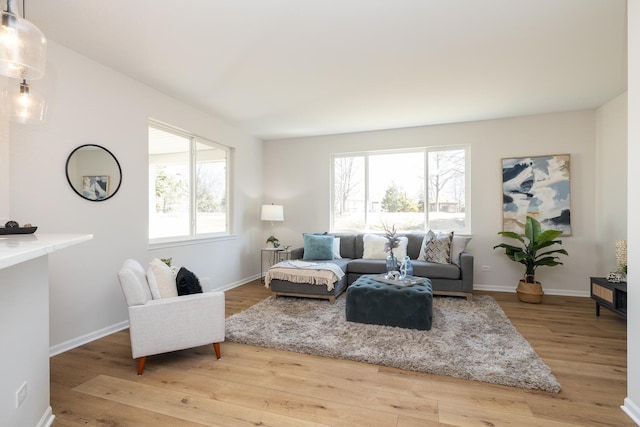 living room featuring baseboards and wood finished floors