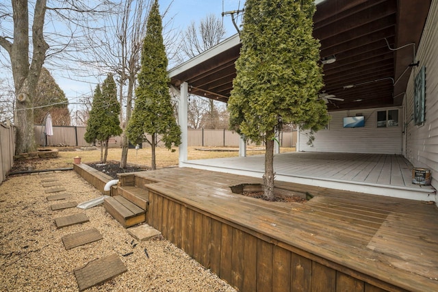 view of patio with a fenced backyard and a wooden deck