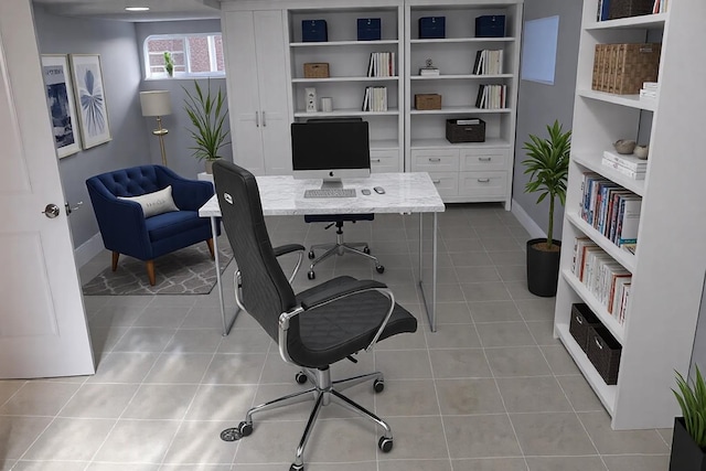 tiled office space featuring baseboards