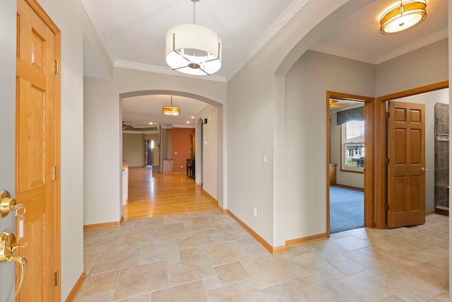 2811 Haven Ct, Naperville, IL 60564 - hallway with baseboards, crown molding, and arched walkways