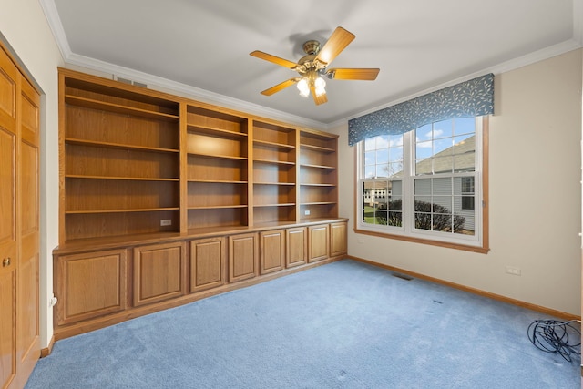 2811 Haven Ct, Naperville, IL 60564 - spare room featuring carpet flooring, a ceiling fan, ornamental molding, and baseboards