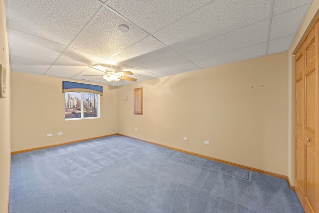 2811 Haven Ct, Naperville, IL 60564 - spare room featuring baseboards, a drop ceiling, carpet flooring, and a ceiling fan