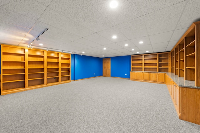 2811 Haven Ct, Naperville, IL 60564 - finished below grade area featuring light colored carpet, recessed lighting, baseboards, track lighting, and built in features