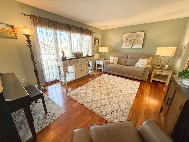 living area with dark wood-style flooring