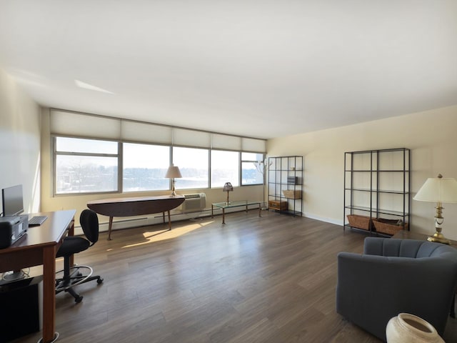 office with dark wood finished floors and baseboards