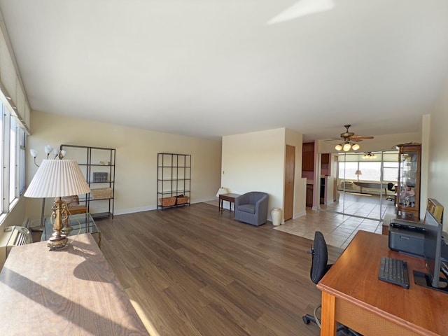 office featuring ceiling fan and wood finished floors