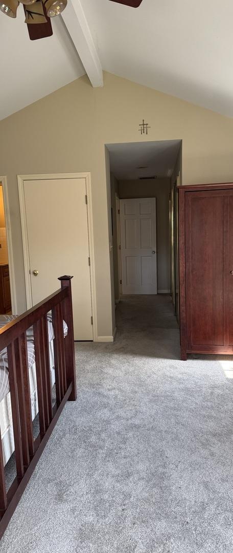 4036 Linden Ave, Western Springs, IL 60558 - hallway featuring baseboards, vaulted ceiling with beams, and carpet