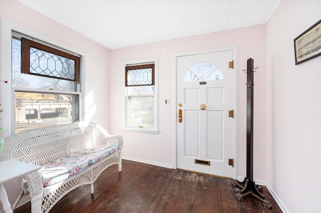 entrance foyer with wood-type flooring and baseboards