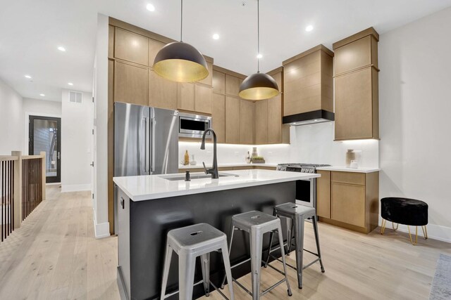 4343 N Richmond Ave Unit 1S, Chicago, IL 60618 - kitchen with premium range hood, visible vents, a sink, appliances with stainless steel finishes, and light countertops