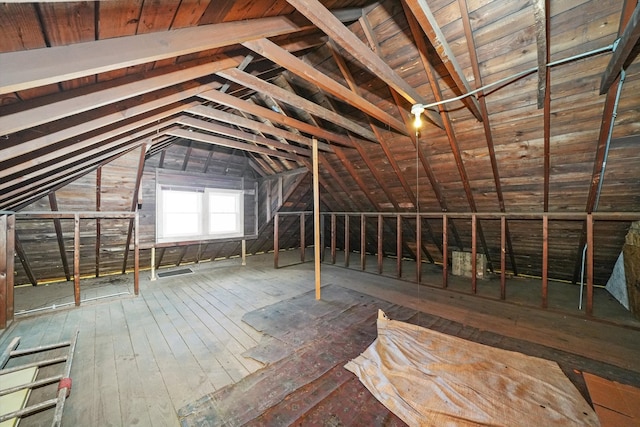 view of unfinished attic