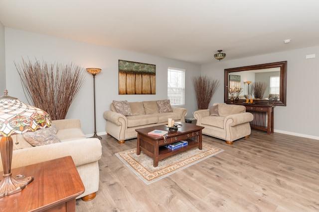 living area with wood finished floors and baseboards