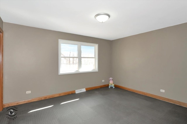 spare room featuring visible vents and baseboards