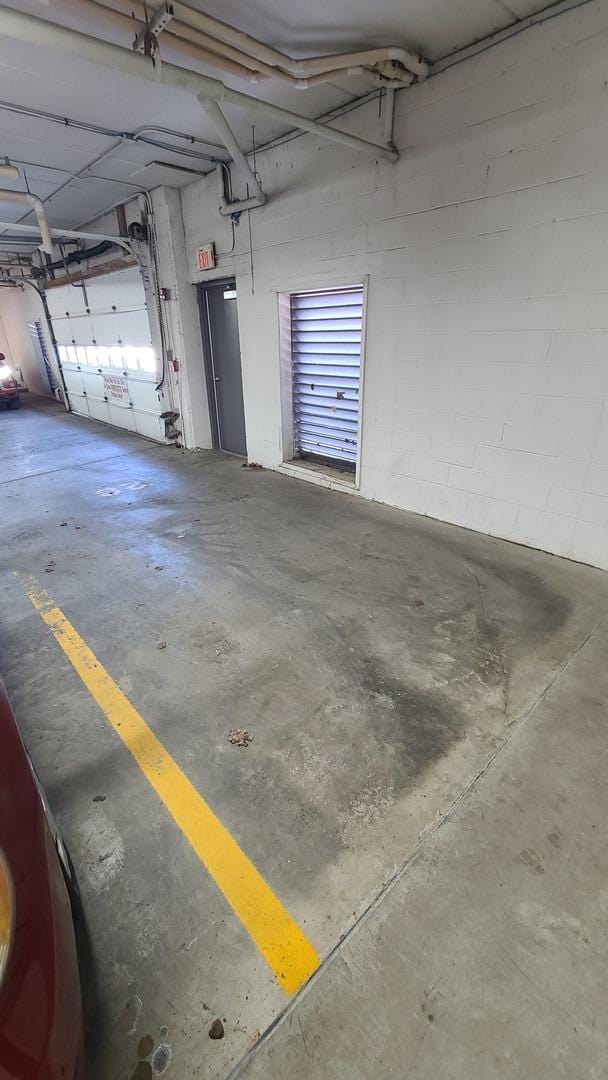 parking garage with concrete block wall