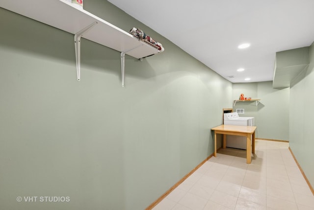 interior space with washer / clothes dryer, recessed lighting, and baseboards