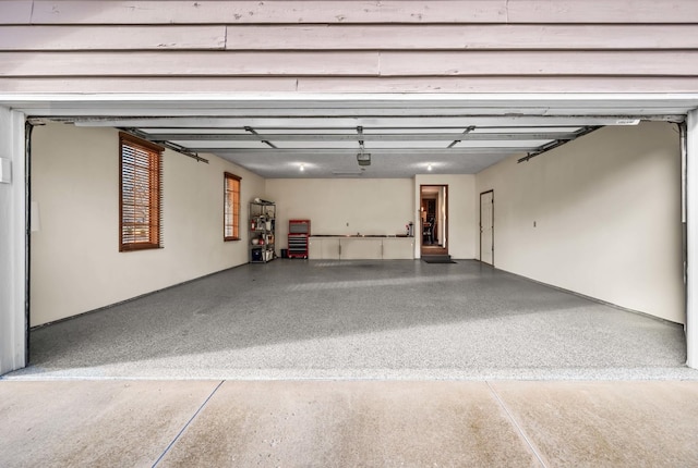 garage with a garage door opener