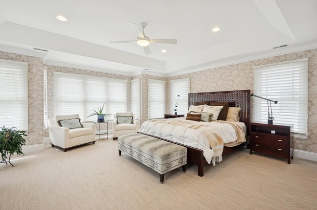 384 Provident Ave, Winnetka, IL 60093 - bedroom featuring wallpapered walls, baseboards, carpet floors, a ceiling fan, and recessed lighting