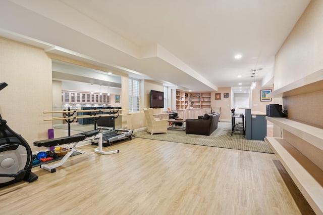 384 Provident Ave, Winnetka, IL 60093 - workout area with wood finished floors, baseboards, and recessed lighting
